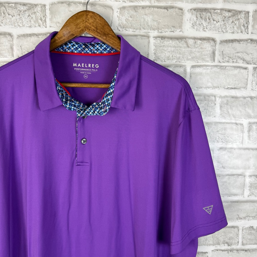 Maelreg Mens Performance Polo Shirt Solid Purple Geometric Trim Golf Top 3XL